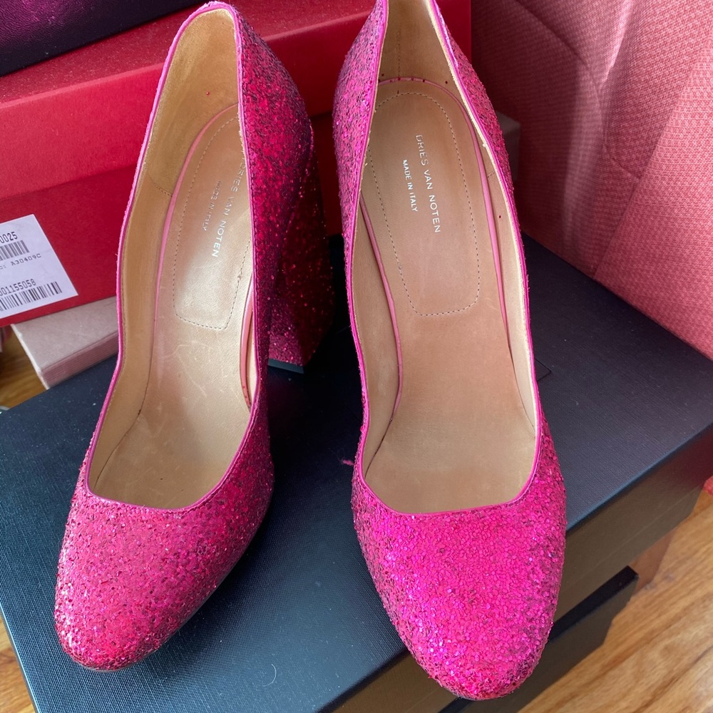 Dries VAn Noten sparkly fuchsia pink blocked heel